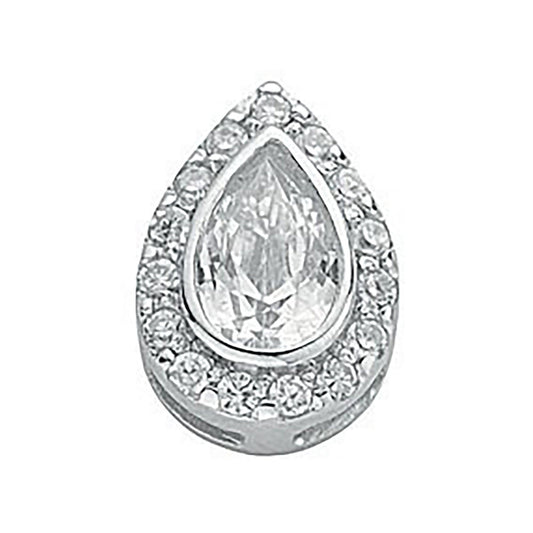 Silver Pear Cut Cubic Zirconia Cluster Drop Pendant - 9.4mm