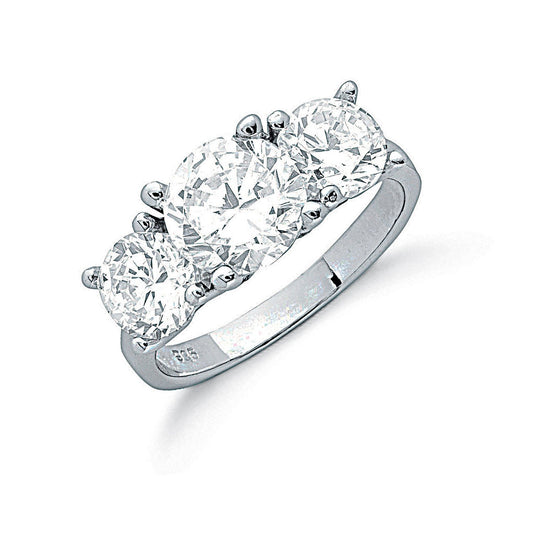 Silver Claw Set Cubic Zirconia Trilogy Ring (HNN-A5C968)