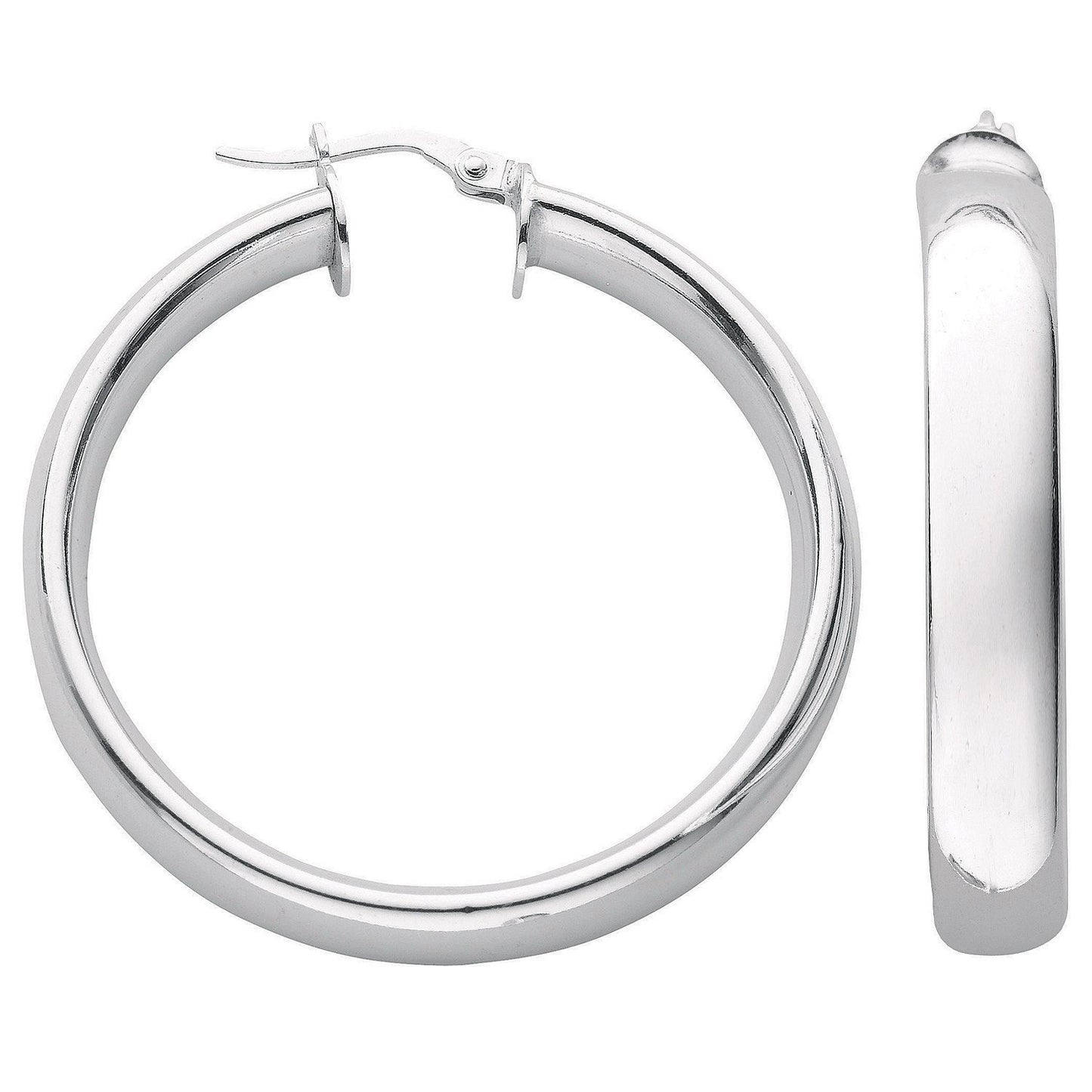 Silver D-Shaped Hoop Earrings - 6mm - 7.0g