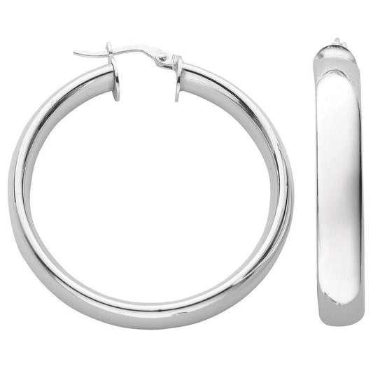 Silver D-Shaped Hoop Earrings - 6mm - 7.0g
