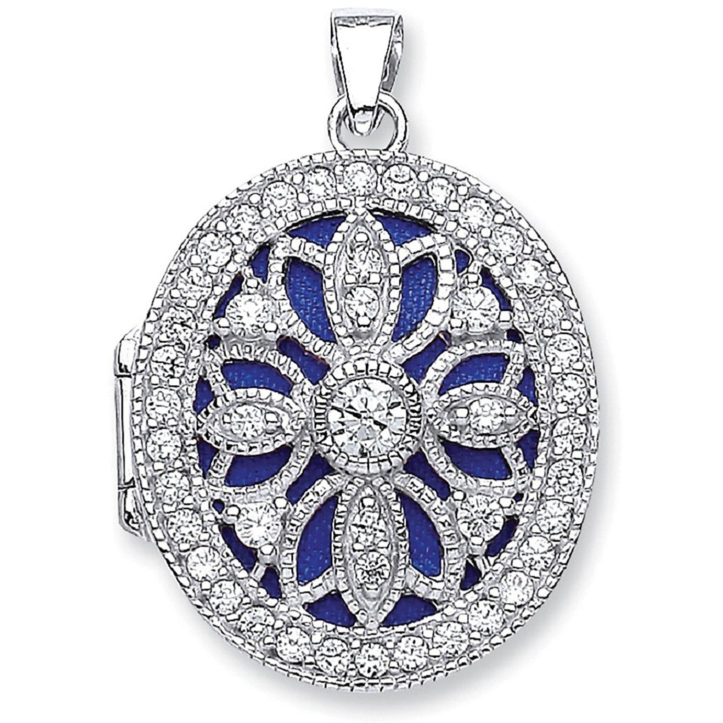 Silver Oval Cubic Zirconia Locket