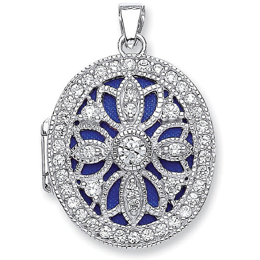 Silver Oval Cubic Zirconia Locket