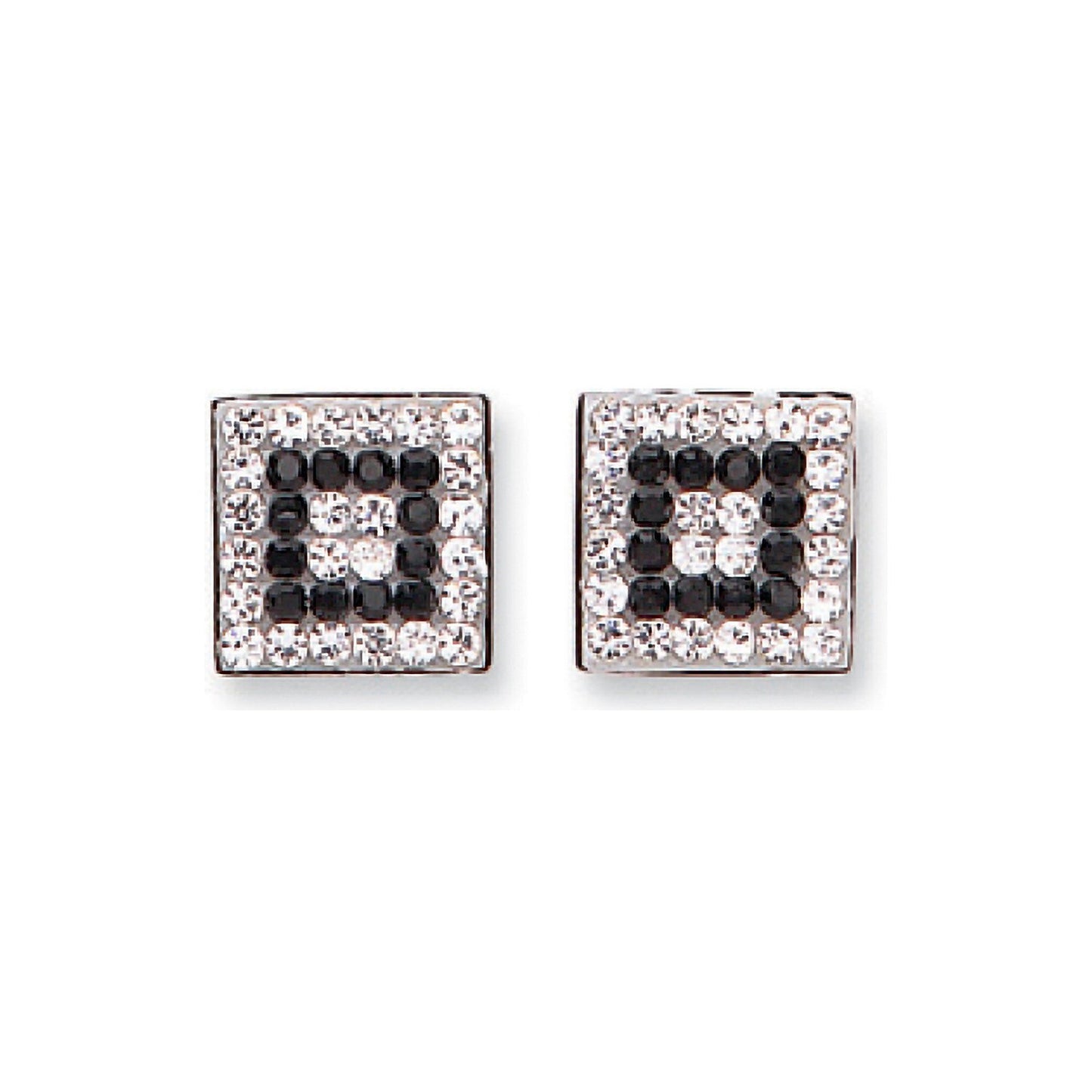 9ct White Gold Black & White Cubic Zirconia Square Studs