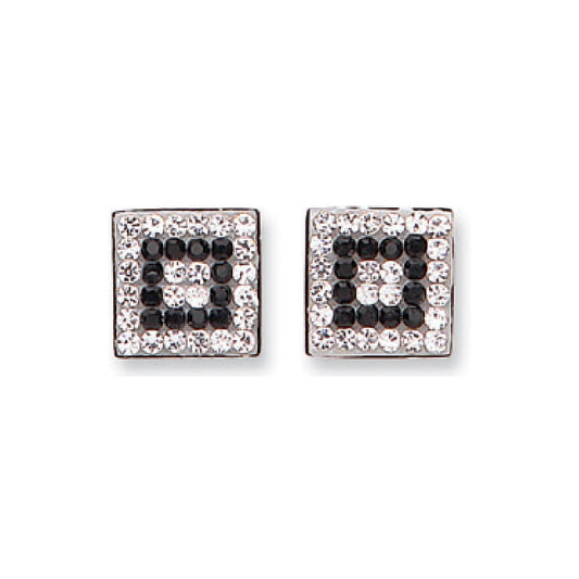 9ct White Gold Black & White Cubic Zirconia Square Studs