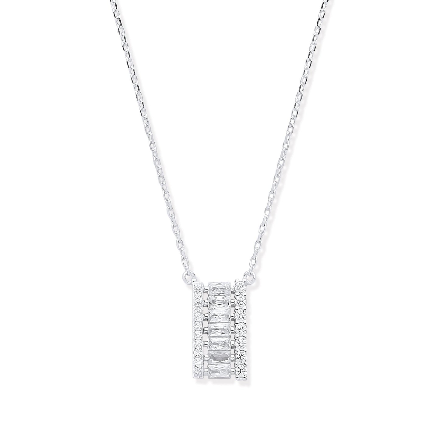 Silver Asymmetric Cubic Zirconia Pendant Necklace 16"+ 2"