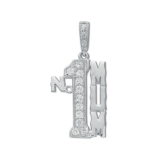 Silver Cubic Zirconia No 1 Mum Drop Pendant