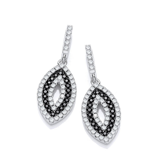 Micro Pave Black & White Cubic Zirconia Drop Earrings - 9mm (HNN-B13702)