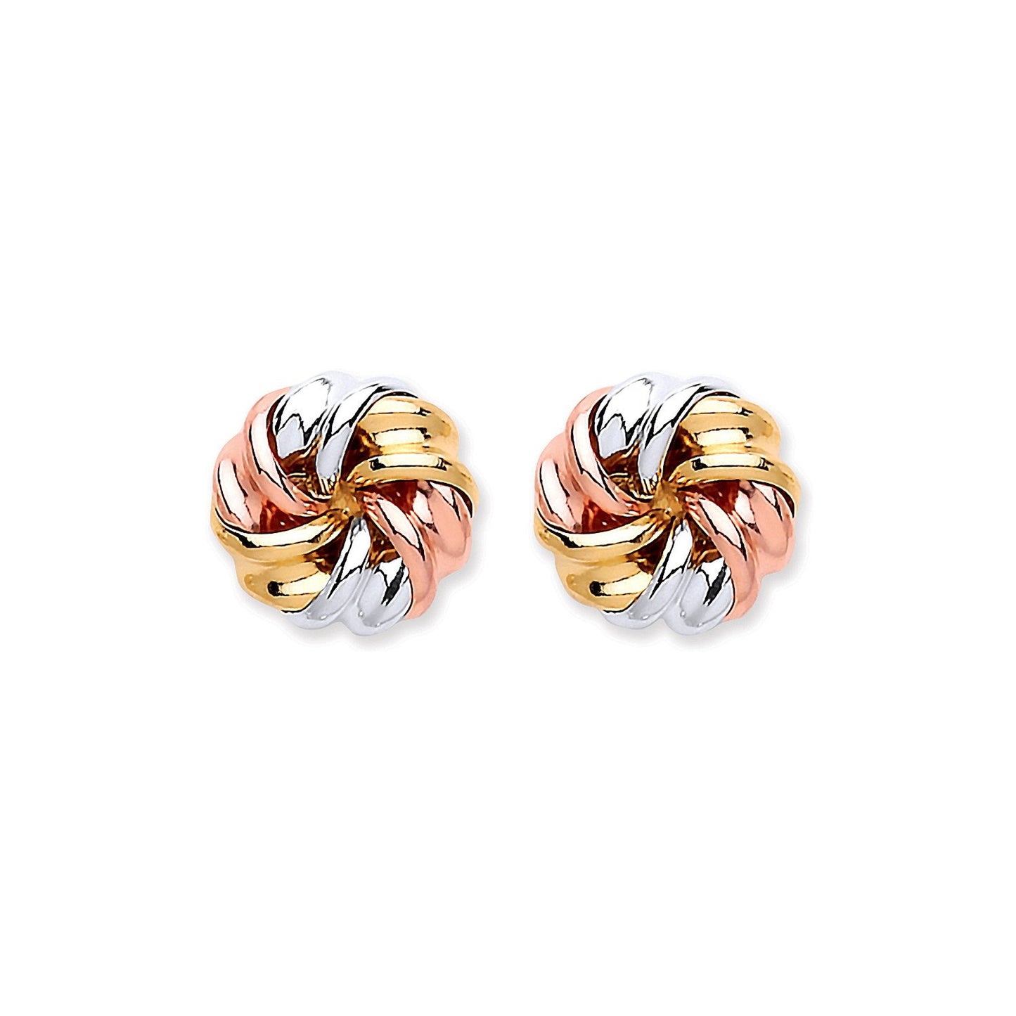 9ct Yellow, White & Rose Gold Tight Knot Studs