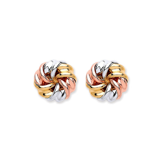 9ct Yellow, White & Rose Gold Tight Knot Studs