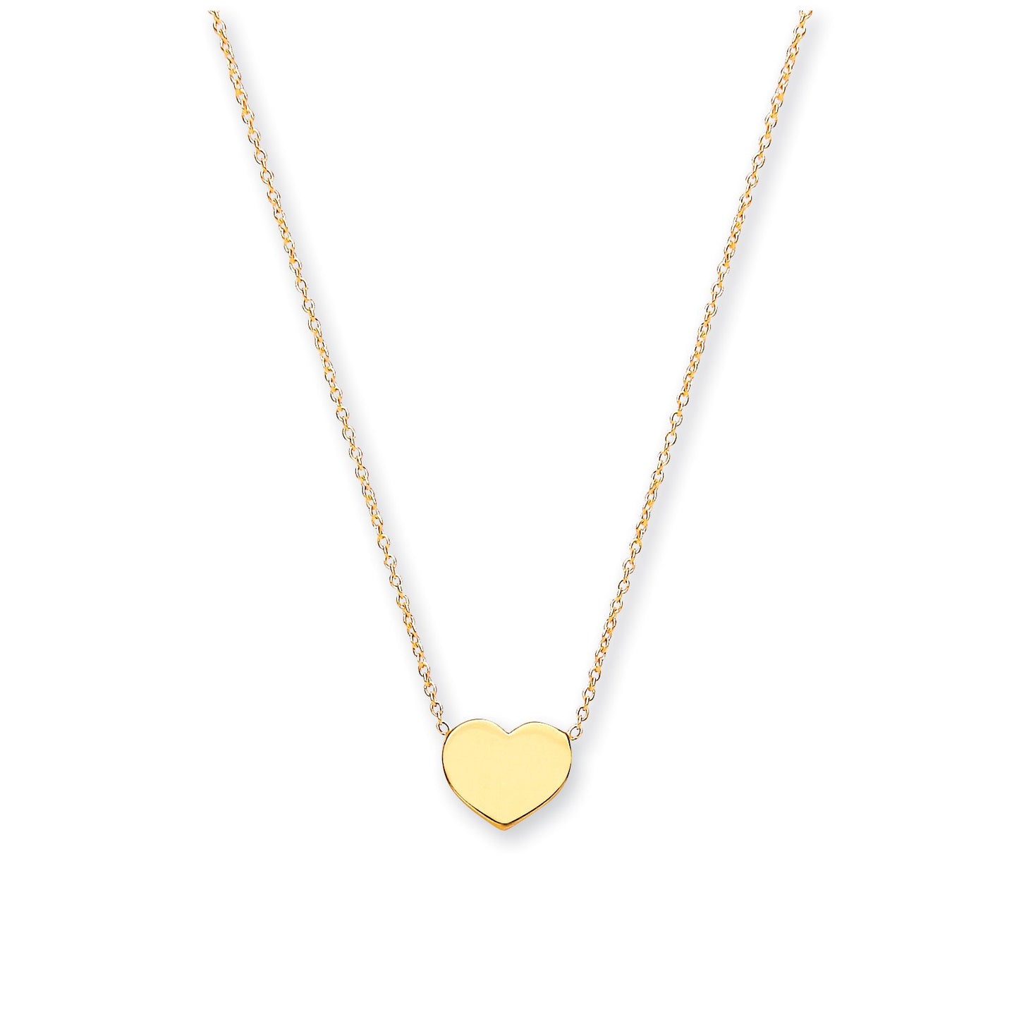 Yellow Gold Rolo Chain, Heart, Adjustable from 18" to 16"/17"