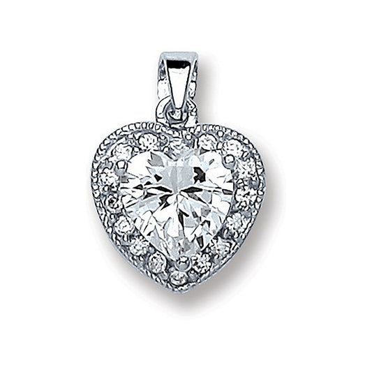 Silver Heart Cubic Zirconia Pendant