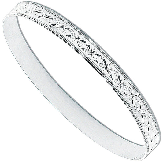 Silver 7mm Diamond Cut Slave Bangle