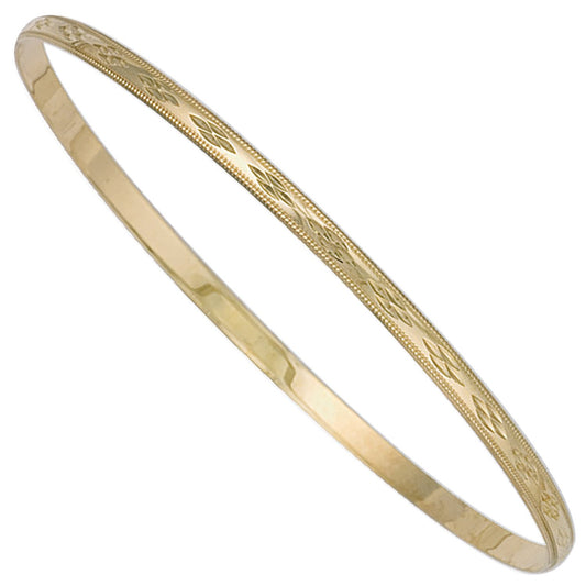 Yellow Gold 3mm Diamond Cut D-Shaped Slave Bangle