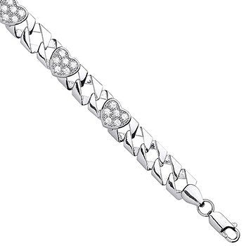 Silver Cubic Zirconia Hearts Baby/Ladies Bracelet