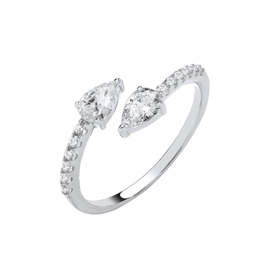 Silver Crossover Pear Shape Cubic Zirconias Ring