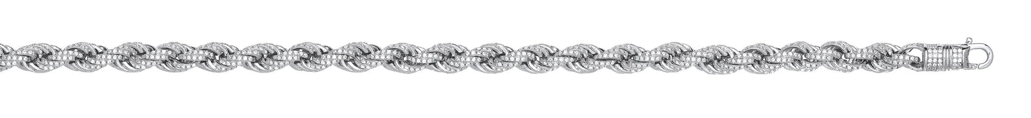 Silver 7mm Cubic Zirconia Set Rope Chain