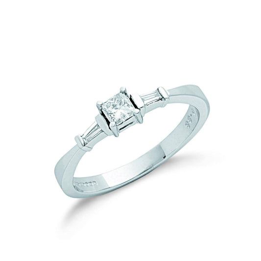 9ct White Gold 0.33ct Princess Cut & Baguette Diamond Engagement Ring