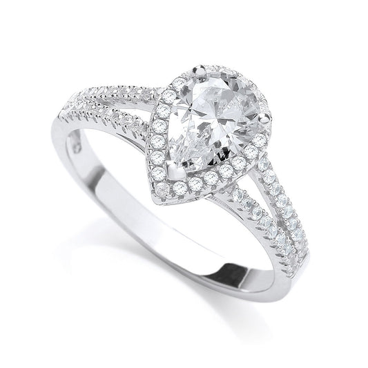 Micro Pave Pear Shape Split Shank Cubic Zirconia Ring