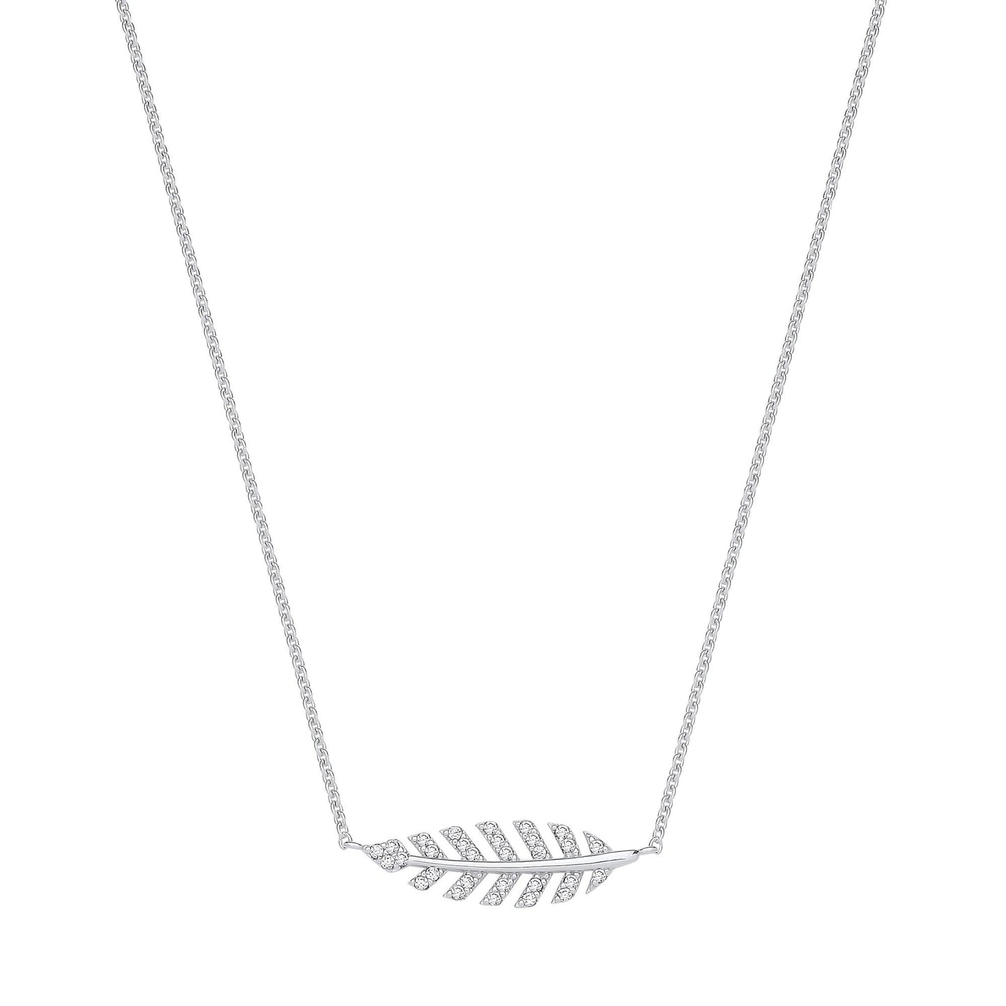 Silver Cubic Zirconia Feather Necklace
