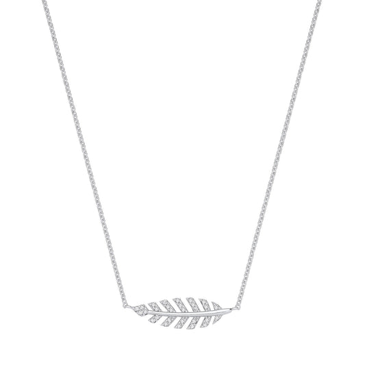 Silver Cubic Zirconia Feather Necklace