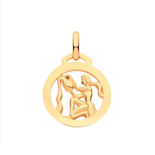Yellow Gold Round Zodiac Pendant Aquarius