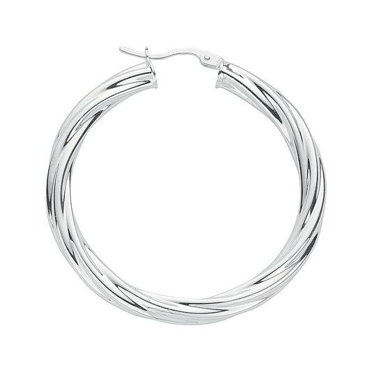 Silver Twisted Hoop Earrings - 4mm - 6.0g