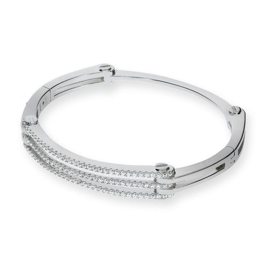 Micro Pave Cubic Zirconia Hinged Silver Bangle
