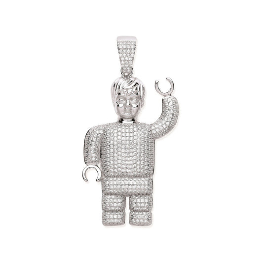 Silver Cubic Zirconia Lego Man Pendant