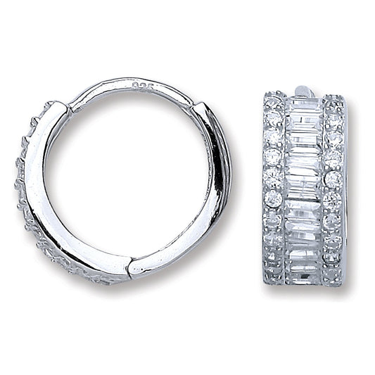 Silver Cubic Zirconia Huggies Earrings - 14.7mm