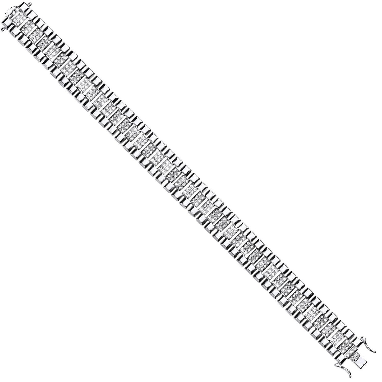Silver 15mm Fancy Cubic Zirconia Link Gents Bracelet