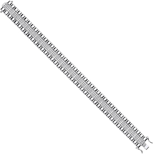 Silver 15mm Fancy Cubic Zirconia Link Gents Bracelet