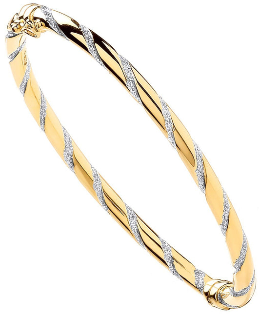 Yellow Gold with White Gold Glitter Stripe 4mm Twist Bangle