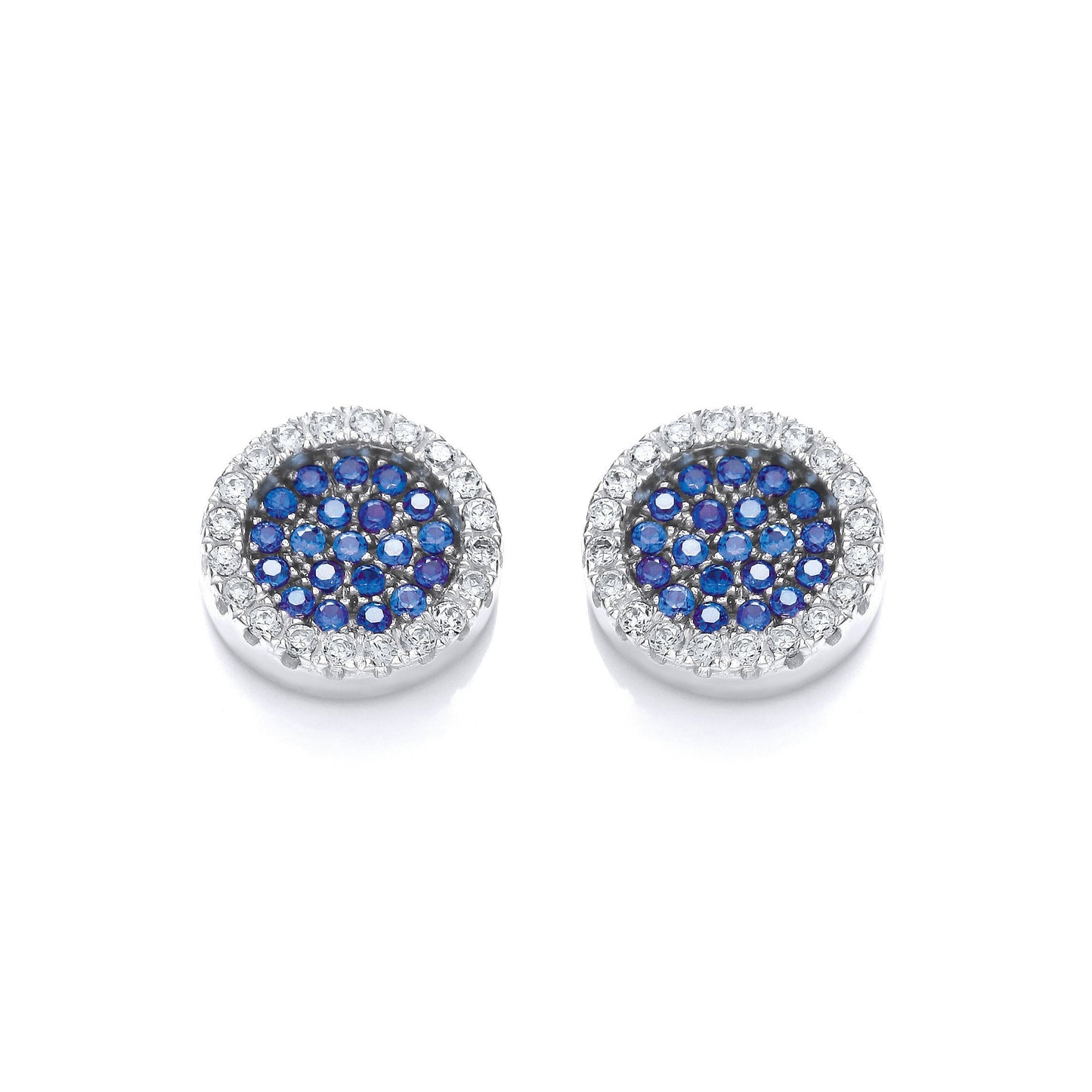 Micro Pave Round Blue Cubic Zirconia Stud Earrings
