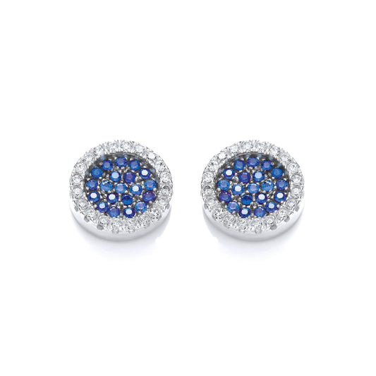 Micro Pave Round Blue Cubic Zirconia Stud Earrings