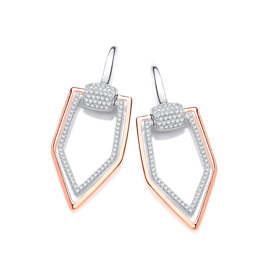 Rose Coated Micro Pave Cubic Zirconia Drop Silver Earrings