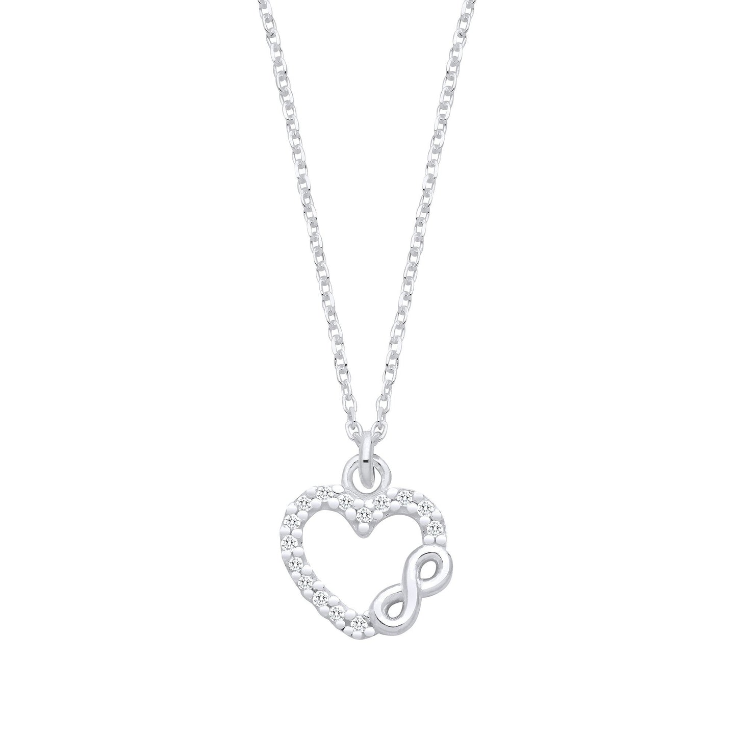 Silver Cubic Zirconia Heart Infinity Pendant Necklace