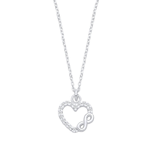 Silver Cubic Zirconia Heart Infinity Pendant Necklace