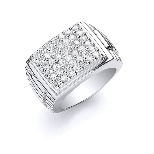 Silver Gents Square Top Cubic Zirconia Ring (HNN-FB9AAD)