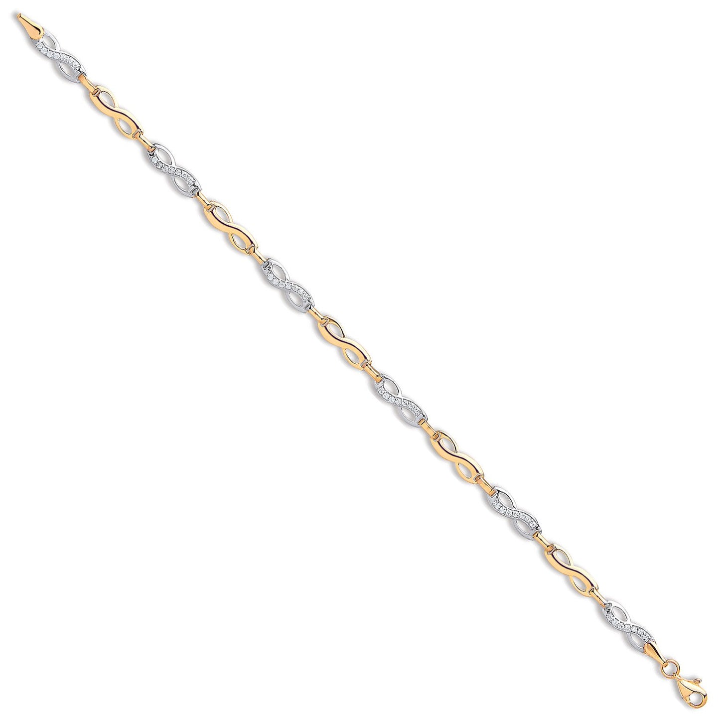 Yellow and White Gold Infinity Cubic Zirconia Ladies Bracelet