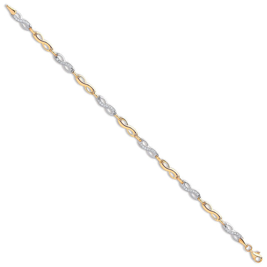 Yellow and White Gold Infinity Cubic Zirconia Ladies Bracelet