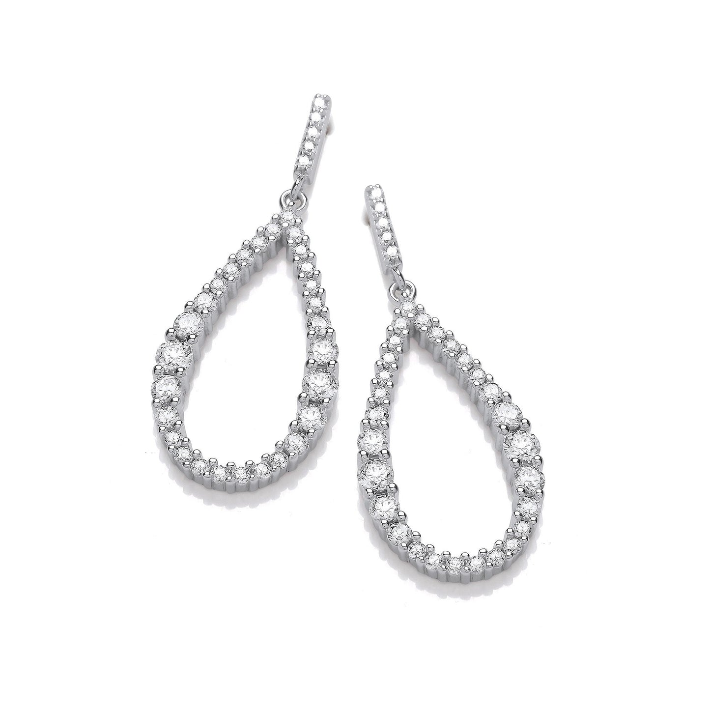 Silver Teardrop Cubic Zirconia Long Earrings