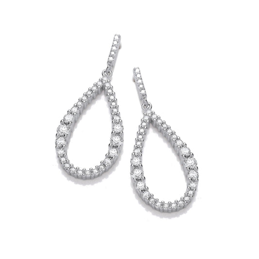 Silver Teardrop Cubic Zirconia Long Earrings