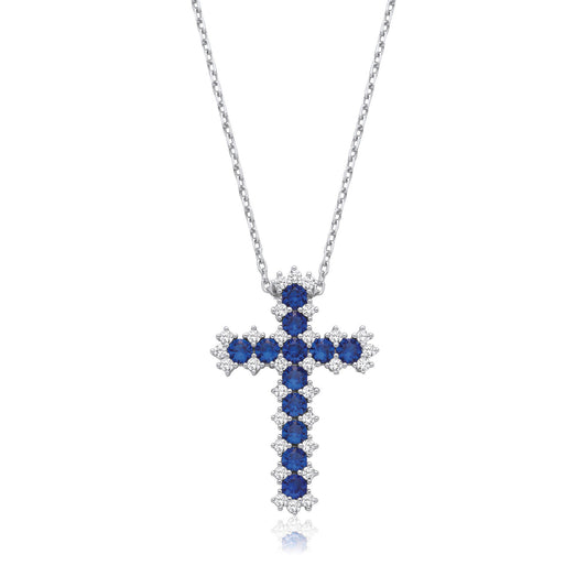 Blue & Clear Cubic Zirconia Cross with Chain
