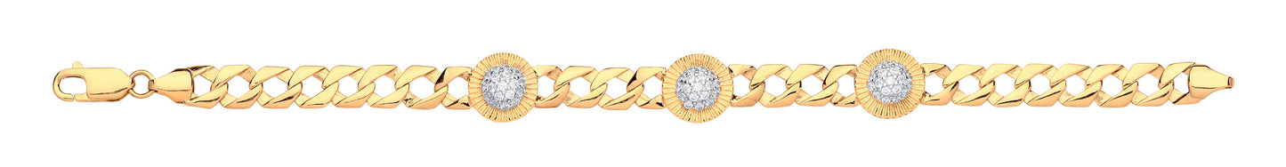 Yellow Gold Cubic Zirconia Round Charm Baby/Ladies Curb Bracelet