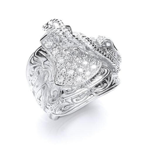 Silver Gents Cubic Zirconia Saddle Ring (HNN-9E1436)