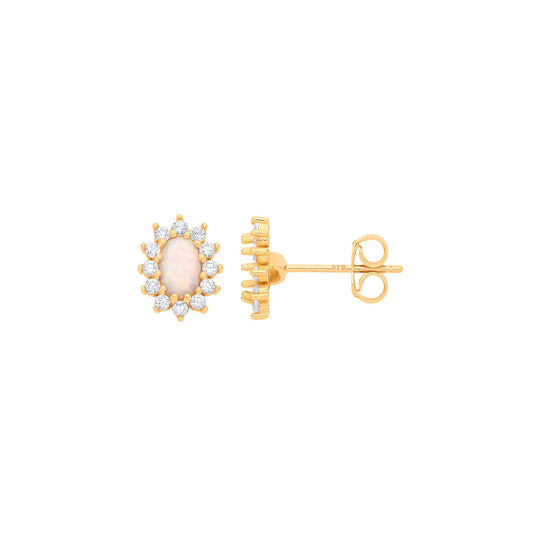 Yellow Gold Opal Oval Stud Earrings