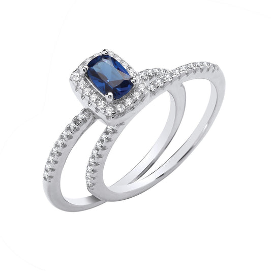Silver Bridal Blue Cubic Zirconia Half Eternity Rings