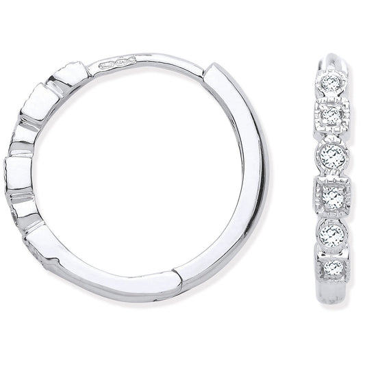 9ct White Gold Round 0.10ctw Diamond Hoops (HNN-5DBE26)