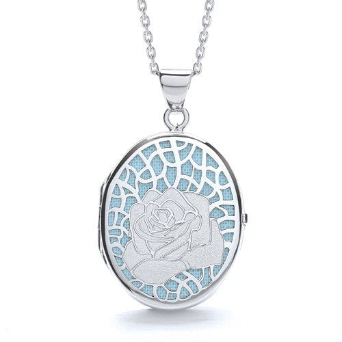 Oval Rose on Light Blue Background Locket