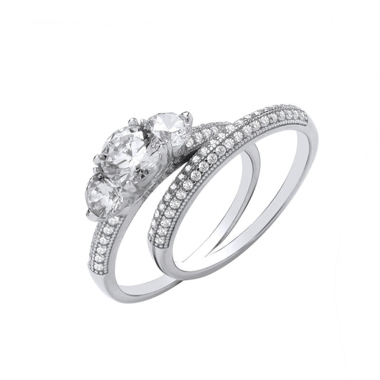 Silver Bridal Set Trilogy Half Eternity Rings